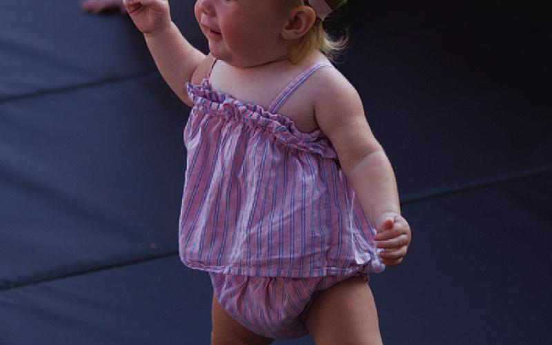 Bradie Yoho looks ahead to the finish line during a Heat 2 race in the 13-15 month division that saw her finish in second place. HUNTER KING | DISPATCH RECORD