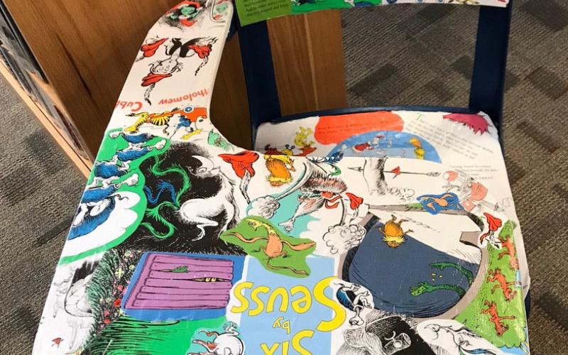 A desk depicting the works of Dr. Seuss was submitted by a local artist to the 2022 Painted Chair Event fundraiser. courtesy photo | Lampasas Public Library
