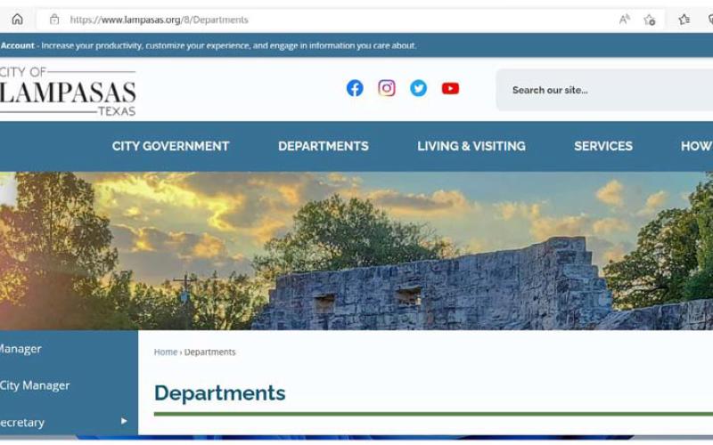 Streamlined navigation and a more modern look are features of the newly redesigned website for the city of Lampasas. screenshot | lampasas.org