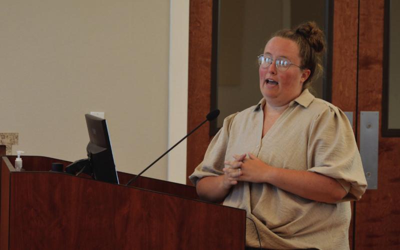 Recreation Specialist Bailey Carter outlines a proposal for a Parks Master Plan to the Lampasas City Council during its meeting last Monday night. She described it as phase one that would focus on the sports facilities and expansion plans for the future. ERICK MITCHELL | DISPATCH RECORD