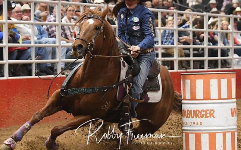 Brittany Tonozzi specializes in barrel racing. She won her third world championship in December at the National Finals Rodeo in Las Vegas. COURTESY PHOTO