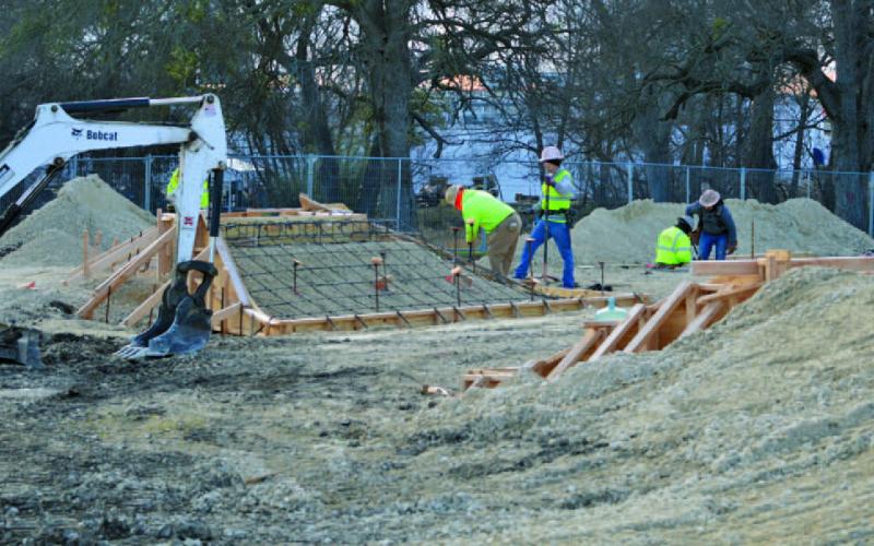 The Lampasas Skate Park is taking literal shape this week as crews from SPA Skate Parks shave the final elevation and set concrete forms. ERICK MITCHELL | DISPATCH RECORD