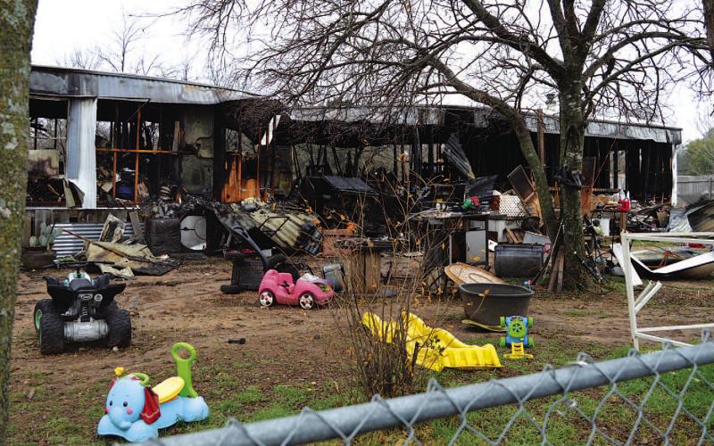 A mobile home that had been the residence of a Lampasas family of four was completely consumed in an early-morning fire on Monday. HUNTER KING | DISPATCH RECORD