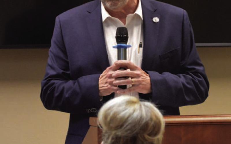 State Rep. David Spiller (R-Jacksboro), shown at a 2025 gathering in Lampasas, believes more “guardrails” need to be in place to ensure data center development is responsible. He said constituents all across his district are concerned about the proliferation of data centers and projects to erect high-voltage transmission lines that criss-cross the state. COURTESY PHOTO