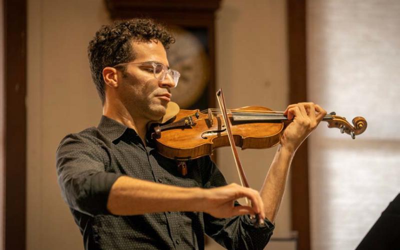 Violinist Patrice Calixte, member of the Artistan String Quartet, will perform during the Lampasas County Chamber Music Festival on June 1-4. He is pictured here at a previous performance at the Lampasas County Courthouse. courtesy photo | kairo media