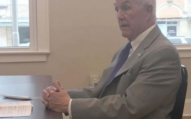 During a roundtable session Tuesday at the Lampasas Municipal Court, U.S. Rep. Roger Williams spoke about a new bill that would expand funding for tele-healthcare and rural broadband internet. MONIQUE BRAND | DISPATCH RECORD