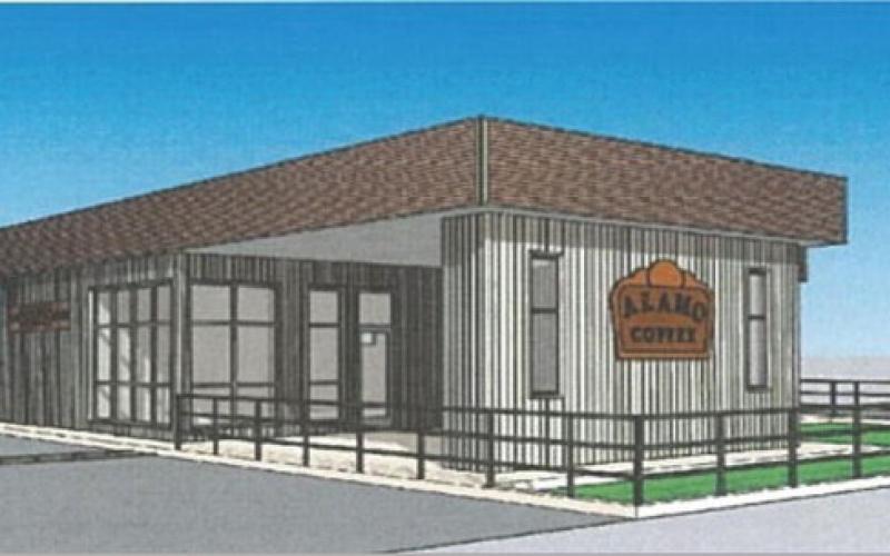 This conceptual sketch of a proposed new Alamo Coffee location on Key Avenue shows the appearance of the structure after a future renovation. The new location will serve beer in addition to its other beverages. COURTESY PHOTO | CITY OF LAMPASAS