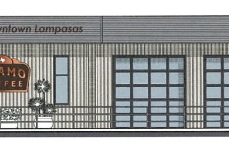 This rendering offers a frontal view of the new Alamo Coffee structure, planned for 401 S. Key Avenue. The site previously served as an auto repair business but has been vacant for several years. COURTESY PHOTO | CITY OF LAMPASAS