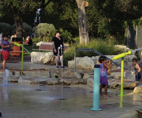 Lampasas-area residents have expressed interest in bringing a splash pad to the city to offer a free cooling zone/play area. This photo from a facility in Leander shows some types of water features that could be built. Neighboring communities Copperas Cove and San Saba also have splash pad features in municipal park areas. ERICK MITCHELL | DISPATCH RECORD