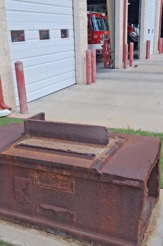 DISPATCH RECORD A beam recovered from the rubble of the World Trade Center and donated from Mike Irvin to the Lampasas Fire Department serves as a reminder of the heroic actions of first responders in New York on Sept. 11, 2001.