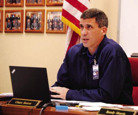 Superintendent Dr. Chane Rascoe discusses facility updates during Monday’s meeting of the Lampasas ISD Board of Trustees. HUNTER KING | DISPATCH RECORD