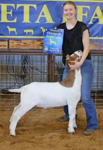 FILE PHOTOT Daecee Ellis showed the grand champion market goat at last year’s Lometa FFA Livestock Show. Banners will be awarded to multiple exhibitors this year as they prepare for the major shows.