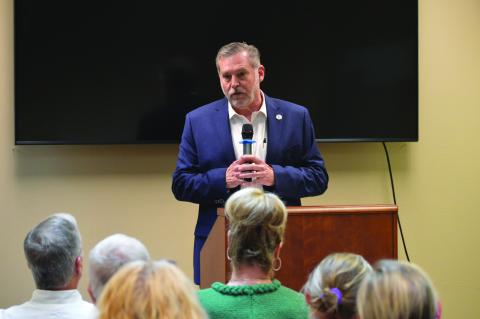 Rep. David Spiller speaks to Lampasas County residents in a previous town hall.  FILE PHOTO 