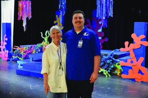 Lampasas High School theater director Greta Peterson (left) and assistant director Cole Wheeler ready to showcase this year’s fall musical, “Finding Nemo: The Musical.” ERICK MITCHELL | DISPATCH RECORD