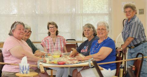 Patchwork Pals quilting group members include (from left) Connie Hamill, Shirley Beyer, Kay Shelton, Ginger Henderson, Carolyn Hamilton, and standing is Gloria Morris. joycesarah mccabe | dispatch record