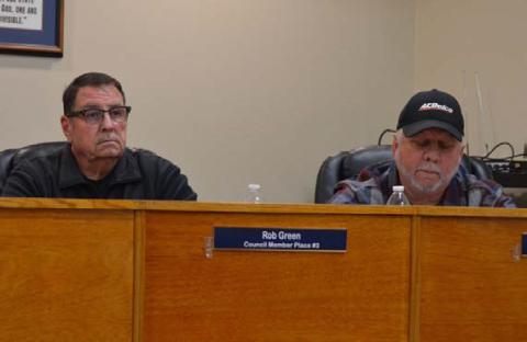 Council members Rob Green, left, and Thomas Combs have asked Kempner City Manager Rebecca Ramos to research ordinances that might address the discharge of firearms within city limits. Residents have voiced safety concerns to the council. ERICK MITCHELL | DISPATCH RECORD