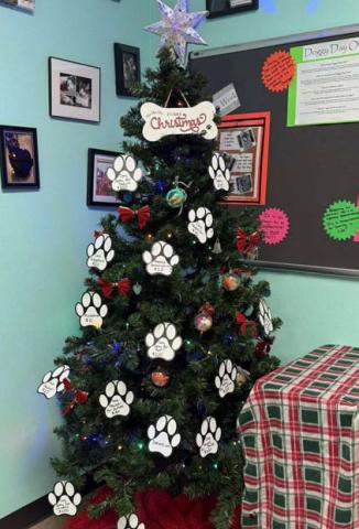 The Lampasas Animal Shelter Christmas tree is decorated with paws that list donation opportunities. COURTESY PHOTO