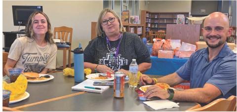 Lampasas High School agriscience teachers Erica Edwards, at left, Judy Hail and Justin Wood were among the participants at the Lampasas ISD AgScience Advisory Council’s annual meeting. COURTESY PHOTO