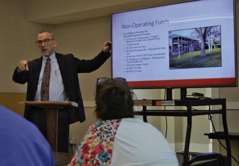 City Manager Finley deGraffenreid makes a budget presentation to Lampasas City Council members on Monday during their workshop session. ERICK MITCHELL | DISPATCH RECORD