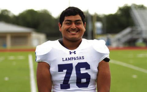 Name: Patricio Barrientos Class: Senior Sport: Football Favorite Teacher or Coach: Coach White Favorite Place in Lampasas: Home One Person You Look Up To: My dad Main Goal This Season: Help my team win