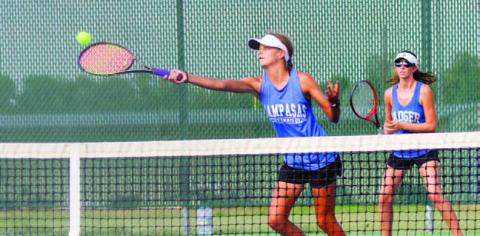 ANA SOFIA MEYER | DISPATCH RECORD Lampasas’ tennis team defeated district opponent Burnet in a 19-0 sweep on Thursday, before it faced and fell to non-district rival Harker Heights in a very close battle.