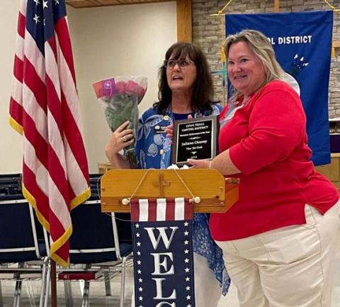 Juli Chaney, at right, was the recipient of the Outstanding Clubwoman Volunteer of the Year award, presented at the GFWC Capitol District meeting. COURTESY PHOTO
