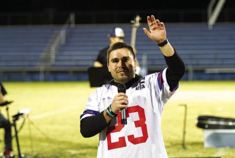 FILE PHOTO FCA coordinator Jaden Napolez speaks during last year’s Fields of Faith event.