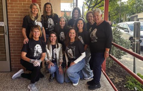 Library board members host annual Library barbeque fundraiser for Dolly Parton’s Imagination Library. (Bottom row: Kathy Griffis-Bailey, Kristin Gerety, Mary Kay Hoyer; Middle Row: Teresa Faught, Jennifer Walker; Top Row: Libby Lansford, Sarah Watson, Jan Vann, Judy Lansford, Lucy Walker). ANA SOFIA MEYER | DISPATCH RECORD