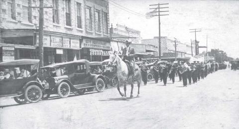 This photo appears to show the 1925 Lampasas Fair parade, with Sheriff A.R. Harvey leading the procession. courtesy photo