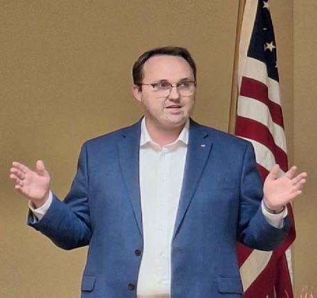 COURTESY PHOTO Brandon Waltens, senior editor of Texas Scorecard, speaks about the 89th Texas Legislature and where it stands in addressing priority issues this session.