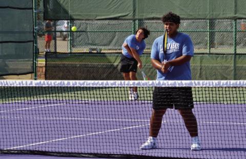 Doubles team Jacob Provonost and Joel De La Rocha take on and rout Belton New Tech on Thursday. COURTESY PHOTO
