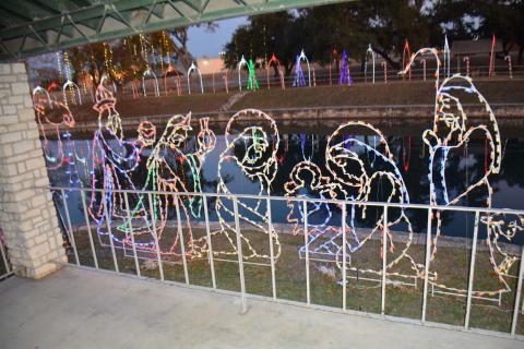 DISPATCH RECORD The special lighting displays in W.M. Brook Park are awaiting visitors. This nativity scene offers a reminder of the meaning behind the season, and the festive Candy Cane Lane can be seen across the creek. Plenty of family fun and additional holiday displays will be available Dec. 14 at the Christmas on the Creek celebration.