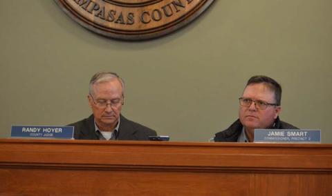 County Judge Randy Hoyer, left, and Commissioner Jamie Smart both addressed the plan to join the Central Texas Water Alliance. Hoyer reiterated his opinion that Lampasas County will have a large voice at the negotiating table as part of the alliance. Smart noted the importance of considering the water needs of the western portion of the county, not just the moreheavily populated eastern side. ERICK MITCHELL | DISPATCH RECORD