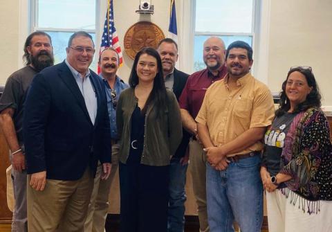 Erin Corbell, center, poses for a photo with the Lampasas City Council after her appointment as city manager on Monday night. Corbell will begin her position with Lampasas on Nov. 18. COURTESY PHOTO | CITY OF LAMPASAS