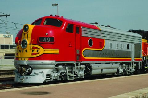 The Lampasas Depot Foundation has located a Grafton Upton EMD F7 locomotive. However, the nonprofit organization would repaint the locomotive in the Warbonnet paint scheme seen above, which was utilized by the Santa Fe line in Texas. COURTESY PHOTO