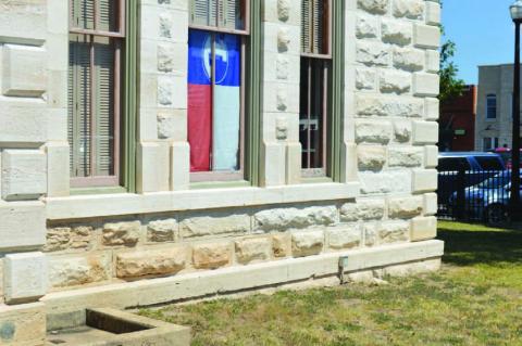 This view shows the southwest corner of the Lampasas County courthouse. Repairs to mortar joints between stones have been identified as a much-needed renovation. Water that flows between mortar joints can compromise the structure of the building over time. ERICK MITCHELL | DISPATCH RECORD