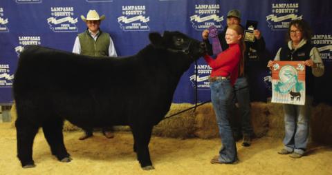 Selie Hodge showed the grand champion steer at the 2026 Lampasas County Youth Livestock Show, and was named the Lee Carson Award winner and Senior Cattle Showmanship winner. HUNTER KING | DISPATCH RECORD