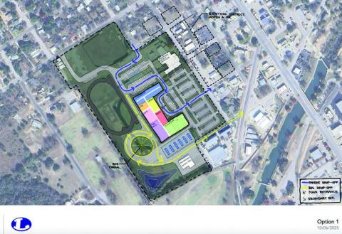 The Lampasas ISD Board of Trustees reviewed three options Monday for construction of a new middle school campus utilizing the current site. Option 1 is shown here; Options 2 and 3 can be found on page 5. WRA ARCHITECTS