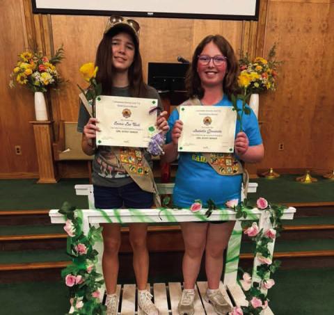 Emma-Lee Bull and Isabella Glowinski were promoted to Senior Girl Scout during last week’s Bridging Ceremony. COURTESY PHOTO
