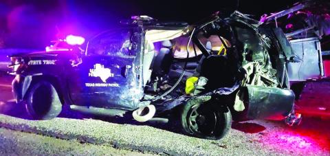 This Texas Highway Patrol unit sustained significant damage Friday night, when a truck driver lost control and collided with it. COURTESY PHOTO | TEXAS DEPARTMENT OF PUBLIC SAFETY
