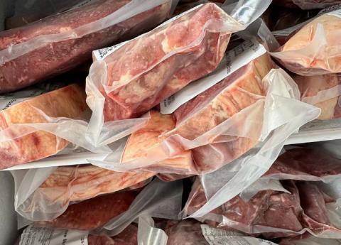 This load of meat is part of a delivery received in Lampasas last week for use in preparing school lunches. Nutrition Services Director Calvin Pittman said Lampasas ISD students consume several thousand pounds of ground beef each school year. joycesarah mccabe | dispatch record