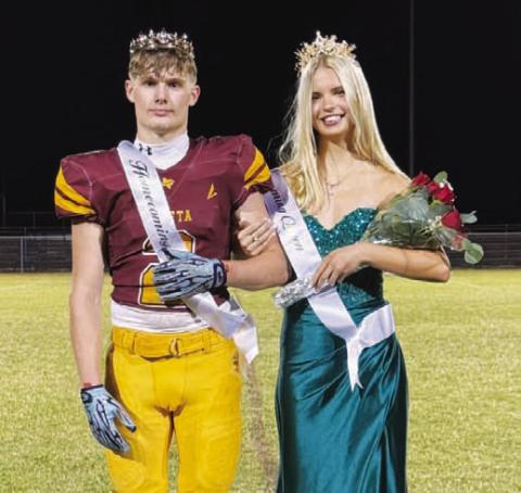 Seniors Easton Hamilton and Abigail Tower were crowned Lometa’s 2026 Homecoming King and Queen at Friday’s game. COURTESY PHOTO