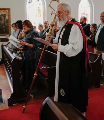 Bishop C. Andrew Doyle leads the procession for the beginning of Morning Prayer services that also commemorated All Saints Day. Doyle was in Lampasas on Nov. 1 to recognize the 150th anniversary of the founding of St. Mary’s Episcopal Church. abby rainwater | courtesy photo