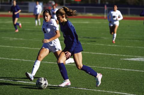 HUNTER KING | DISPATCH RECORD Ever Richardson scored four goals in her varsity debut against Poteet.