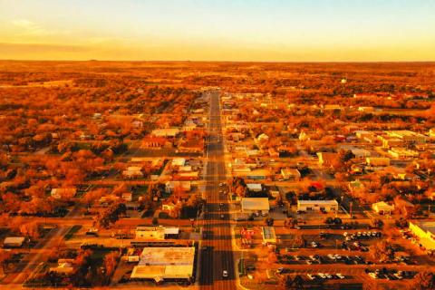Chase Kuker and Jordan Kuker believe creation of a documentary film on Lampasas and all it has to offer can be an excellent marketing tool for the city. The brothers used this drone image in a recent presentation to the Lampasas Economic Development Corp. Board of Directors. COURTESY PHOTO