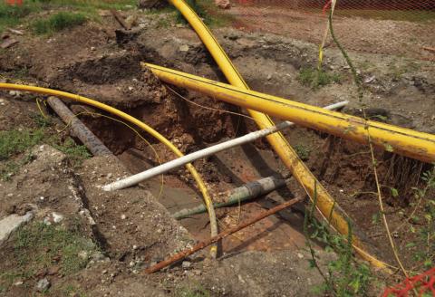 Here is a look at one of the trenches ATMOS Energy crews have dug during their gas line replacement project. ATMOS is replacing old steel lines with polyethylene gas lines (the yellow lines in the photo). The project that started in mid-August is expected to last three months. ERICK MITCHELL | DISPATCH RECORD