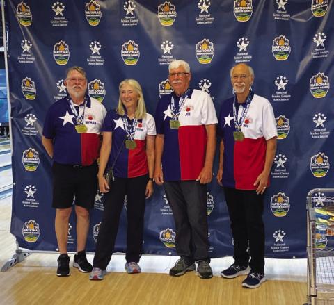 COURTESY PHOTO | WYMAN POWERS Wyman Powers, left, Debra Cathey (Duncanville), Joe Wickens (Georgetown) and Mike Bodien (Bulverde) made up the team that won gold at the National Senior Games.