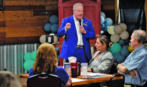 State Board of Education member Tom Maynard (R-Florence) addressed those in attendance at last Thursday’s Lampasas County Republican Party gathering at Putters &amp; Gutters. ERICK MITCHELL | DISPATCH RECORD