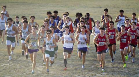 ’ cross country team take off at the district meet on the trails at the 580 Sports Park in Lampasas.