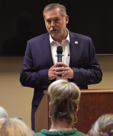 State Rep. David Spiller (R-Jacksboro), shown at a 2025 gathering in Lampasas, believes more “guardrails” need to be in place to ensure data center development is responsible. He said constituents all across his district are concerned about the proliferation of data centers and projects to erect high-voltage transmission lines that criss-cross the state. COURTESY PHOTO